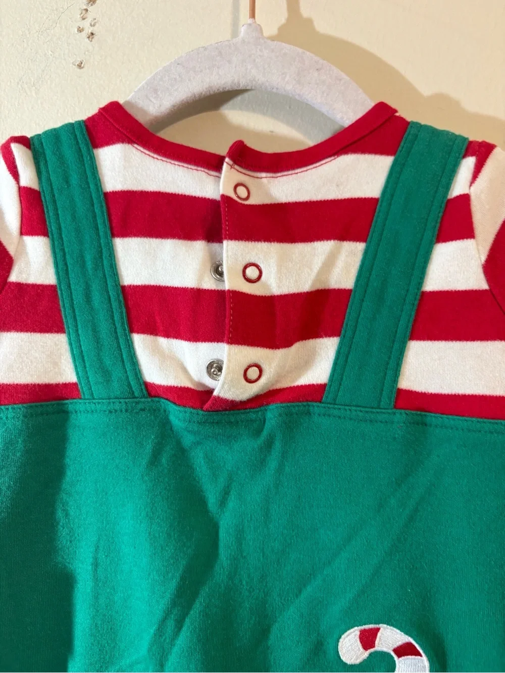 Gymboree holiday elf baby romper 6/12 month green red white stripe Christmas